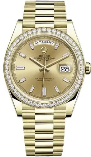 Rolex Day-Date 40 MM, YELLOW GOLD AND DIAMOND